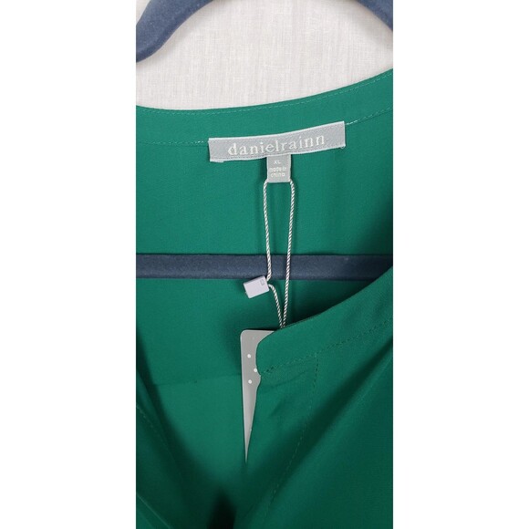 Daniel Rainn Blouse XL Kelly Green Split Neck Pleated Casual Work Fall Minimal - Picture 3 of 8
